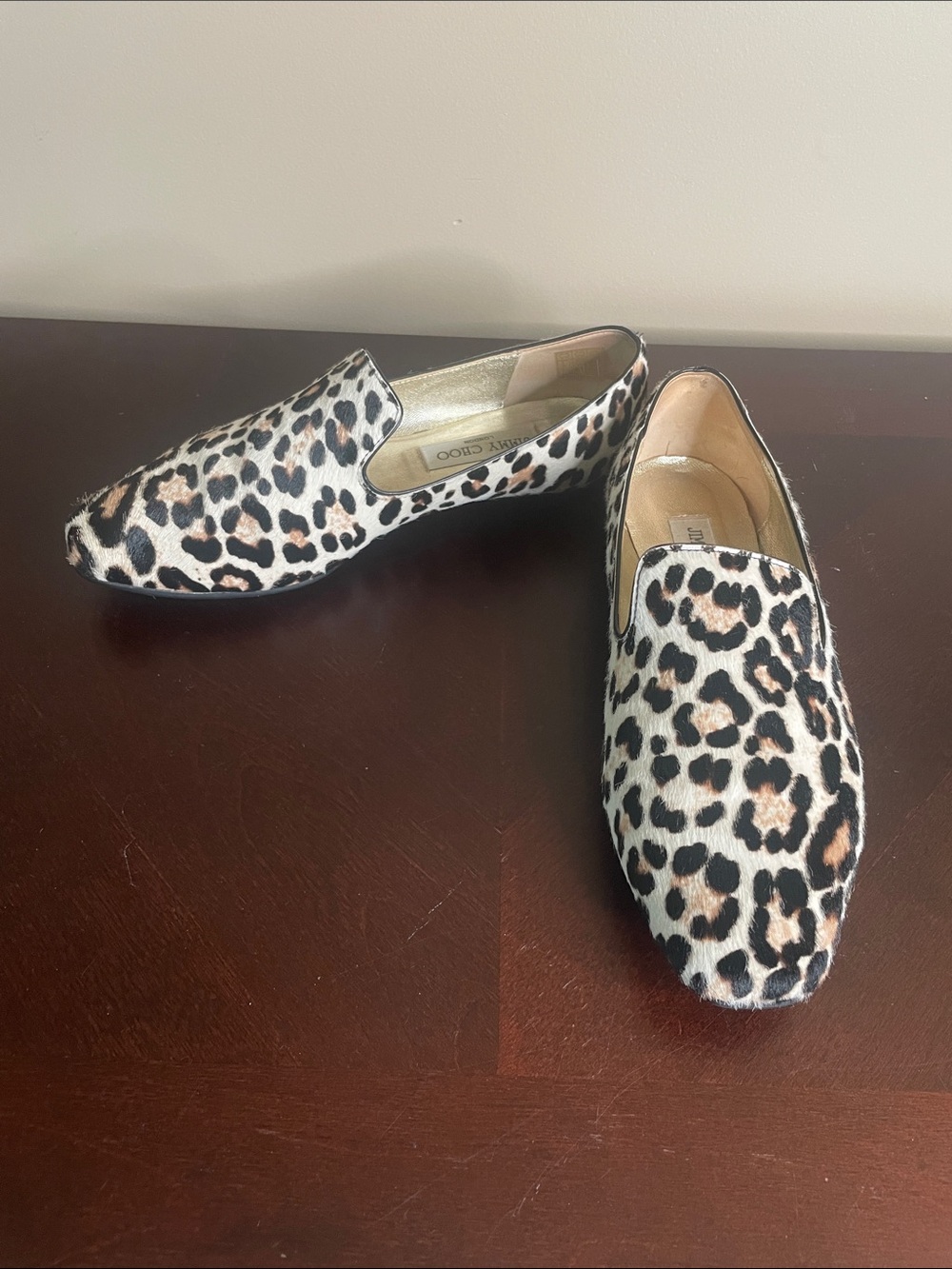 Jimmy Choo Leopard Print Slip-On Loafers - White/Tan/Black